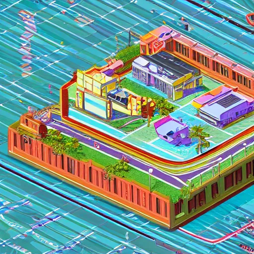 Prompt: an isometric ps1 style view of Wynwood Miami