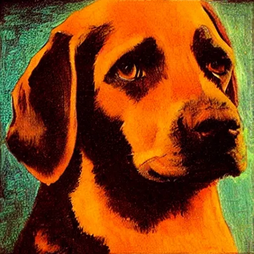 Prompt: a black Labrador retriever in the style of Mona Lisa