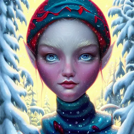 Image similar to Snow Elf By Casey Weldon and Martine Johana, rich colors, intricate, elegant, highly detailed, centered, digital painting, artstation, concept art, smooth, sharp focus, HDR, illustration