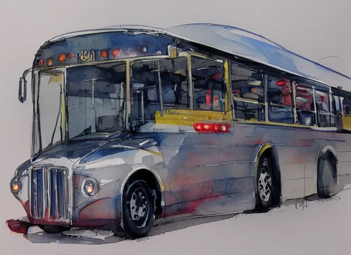 Image similar to concept art of a urban bus, pinterest, artstation trending, behance, watercolor, by coby whitmore, silver, laser light,