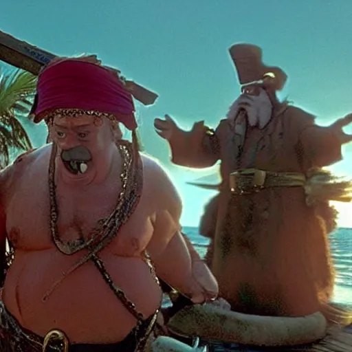 Prompt: A still of Homer Simpson in Pirates of the Caribbean: The Curse of the Black Pearl (2001)