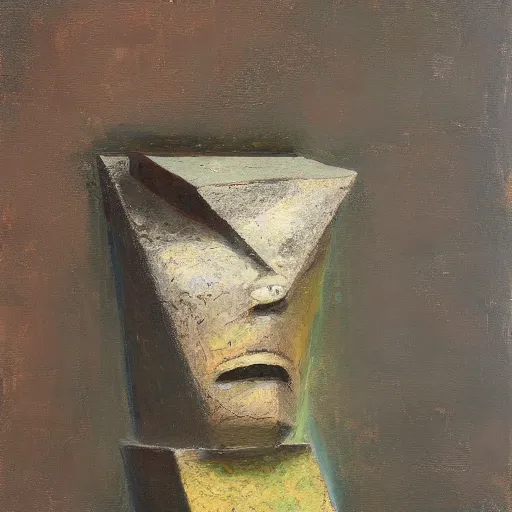 Image similar to an impasto detailed painting by shaun tan of an abstract forgotten sculpture by the caretaker and ivan seal