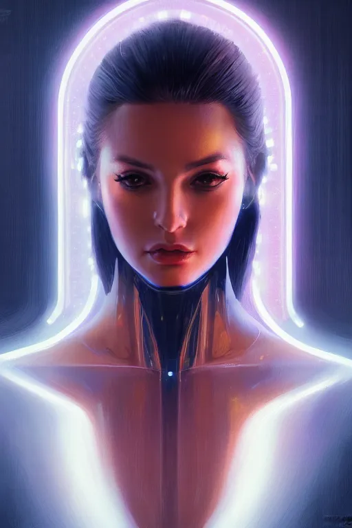 Prompt: portrait of female humanoid from 6 0 s era, intricate, elegant, cyber neon lights, highly detailed, digital painting, artstation, glamor pose, concept art, smooth, sharp focus illustration, art by artgerm and greg rutkowski