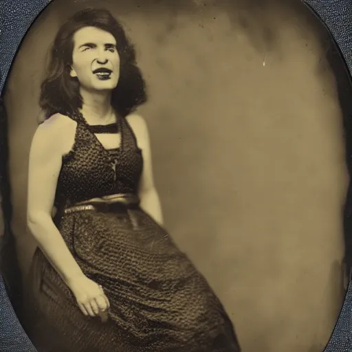 Prompt: tintype of a woman screaming