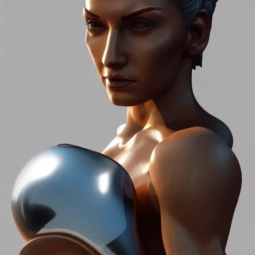 Image similar to portrait of statue fit woman, chrome, reflect, 8 k uhd, unreal engine, octane render in the artstyle of finnian macmanus, john park and greg rutkowski