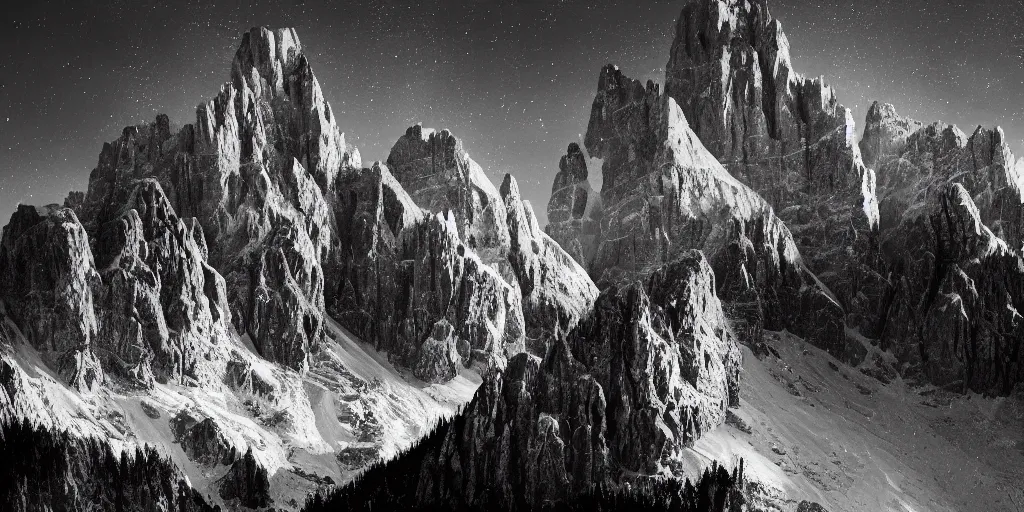 Image similar to dolomites, pastures, alps, alp, star rain, dark, eerie, despair, portrait photography, artstation, highly detailed, sharp focus, by cronneberg