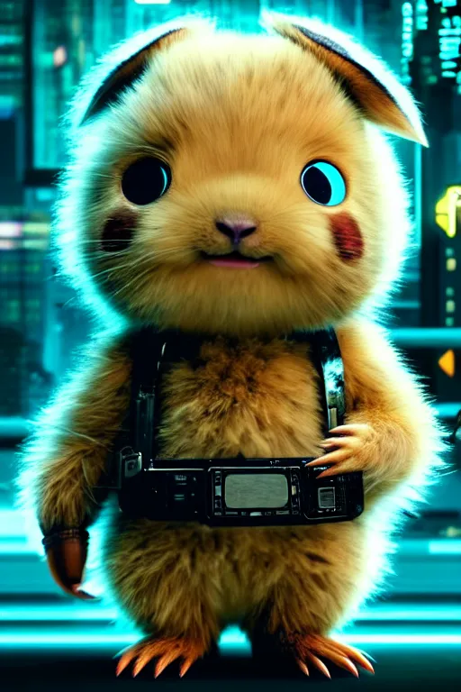 Image similar to high quality video game sci - fi very cute fluffy! wombat!! cyborg with futuristic mechanical parts, cyberpunk monocle!, highly detailed, unreal engine cinematic smooth, in the style of detective pikachu, hannah yata charlie immer, dark blue neon light, low angle, uhd 8 k, sharp focus