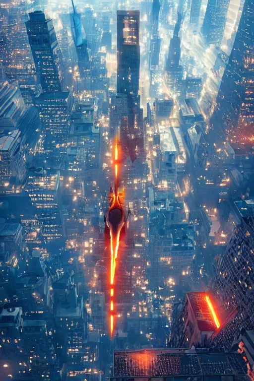 Prompt: charizard flying above new york, cybertronian, long shot, cinematography by wes anderson, 4 k octane render, intricate detail, photorealistic, cinematic lighting, artstation