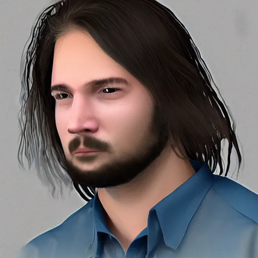 Prompt: “sad depressed guy with long hair and goatee working at Walmart, photorealistic”