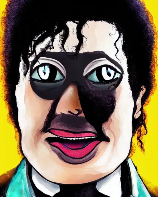 Image similar to portrait of michael jackson in the style of justin roiland. cinematic lighting. style of rick & morty. photographic, photography. by justin roiland