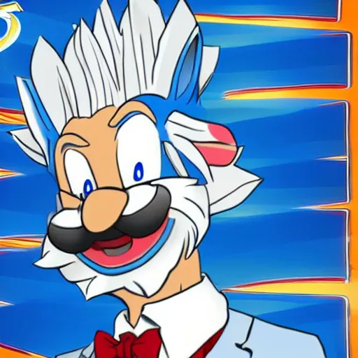 Image similar to Colonel Sanders fused with Sonic the Hedgehog