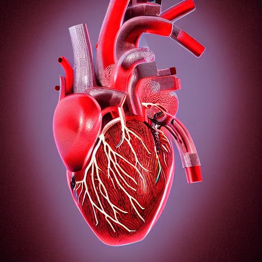 Image similar to a human heart, revealing wires and electronics, arteries, veins, human heart, anatomy, sci - fi, missing panels, intricate abstract upper body intricate artwork, concept art, octane render, deviantart, cinematic, key art, hyperrealism, iridescent accents, portrait photograph, nikon 3 5 mm, parts illustration