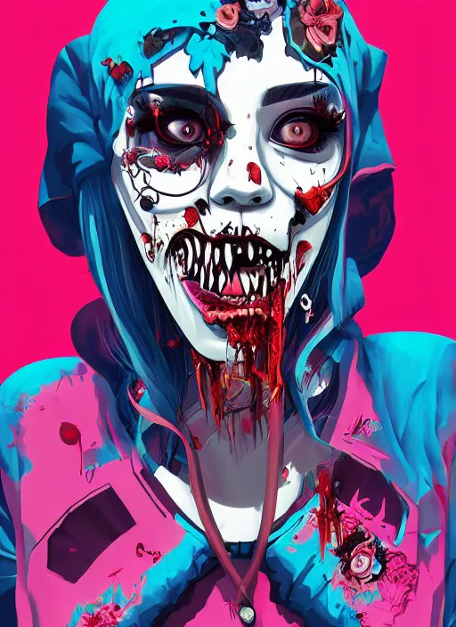 Image similar to zombie full body female modeling hiphop streetwear drip, tristan eaton, victo ngai, artgerm, rhads, ross draws