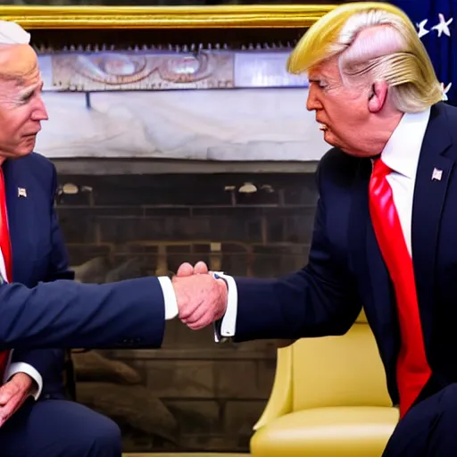 Image similar to Joe Biden and Donald Trump friendly handshake