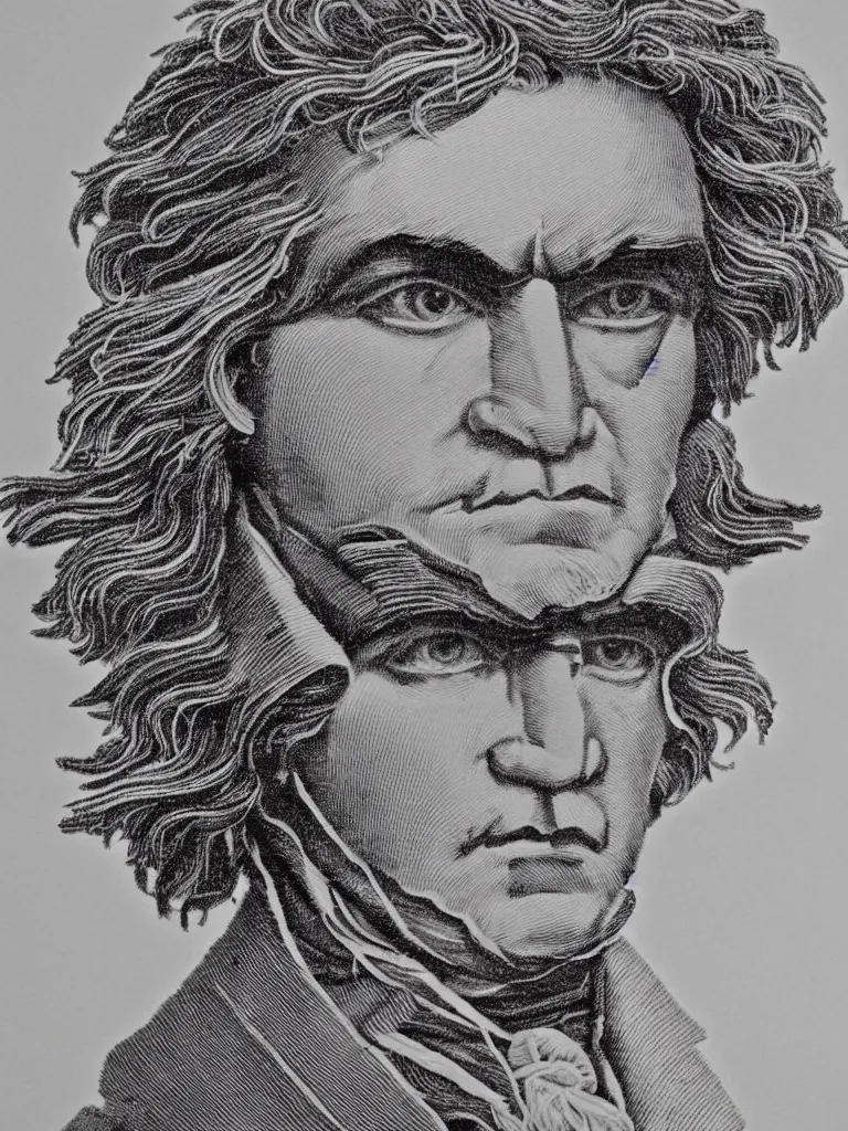 Image similar to portrait of beethoven made using wires only