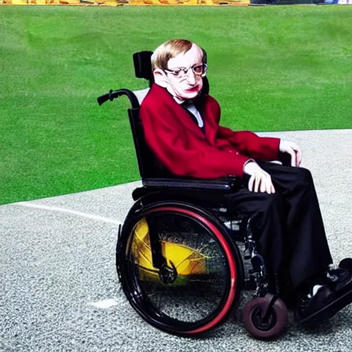 Image similar to stephen hawking in mario cart, in his wheelchair