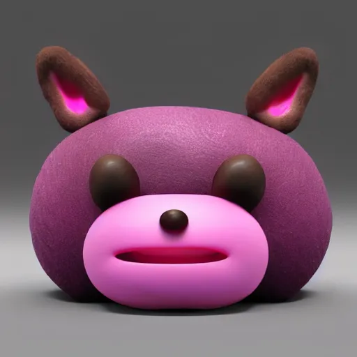 Image similar to a pink hairy donut with ears, hyper realistic, unreal engine 5, octane 3 d, render