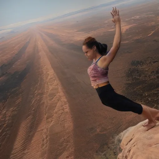 Image similar to photo of female yoga instructor on a surface of a planet in space