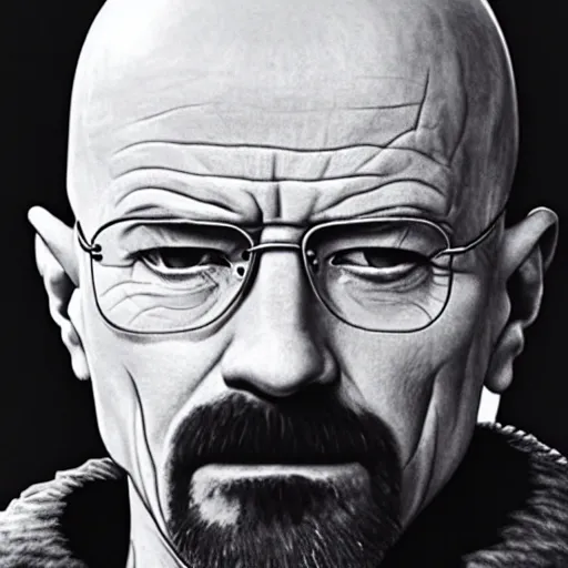 Prompt: walter white as a monk with a blue arrow on his forehead