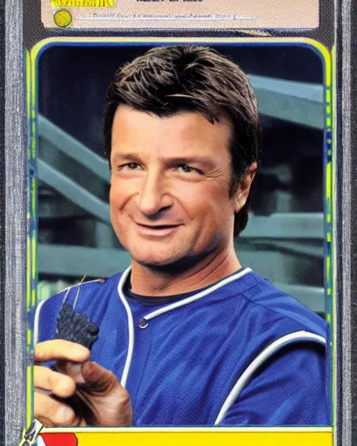 Image similar to futuristic nft baseball card of nathan fillion, full - view
