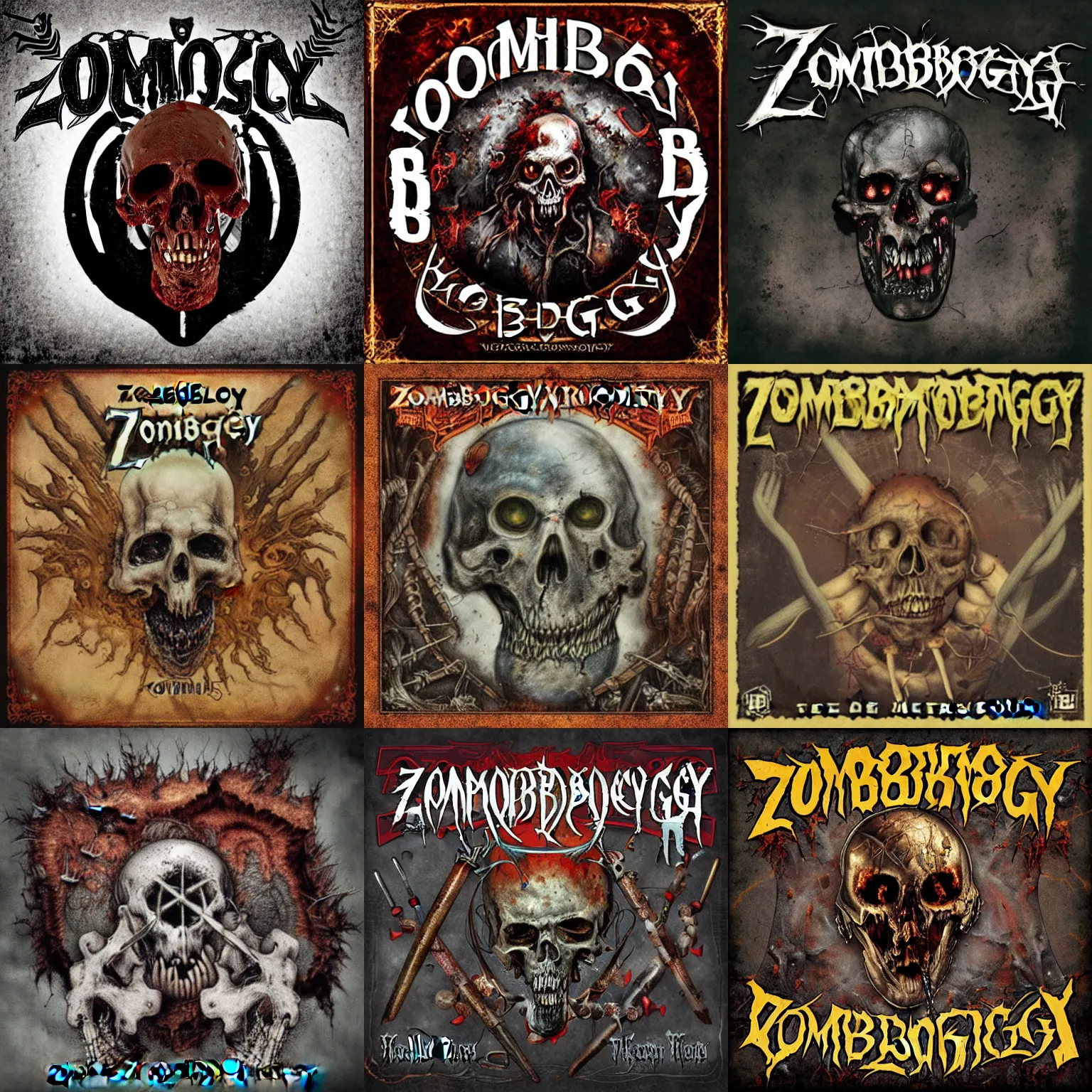 Prompt: cover album for a metal album called zombology