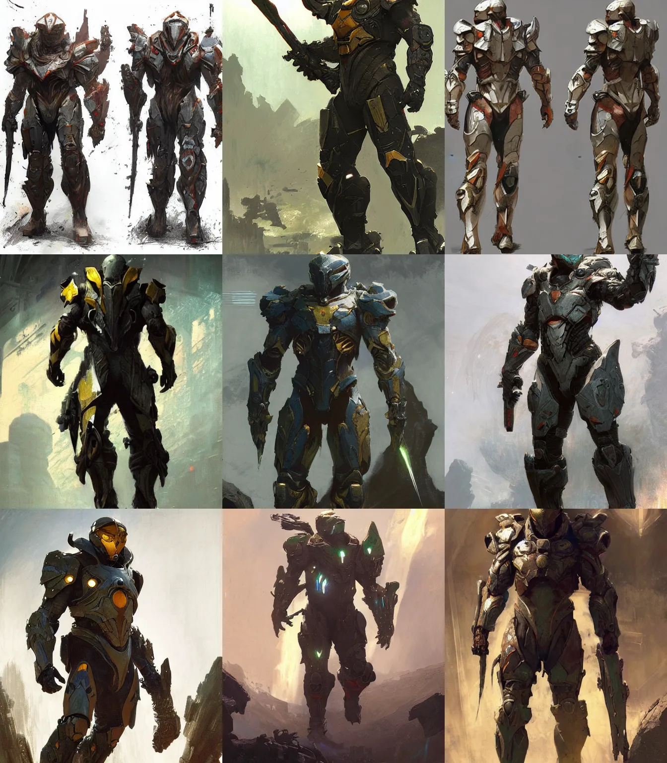 Prompt: Anthem Javelin video game armor concept art, muted colors, intricate painting, by Craig Mullins, artstation, hyper detailed, cinematic