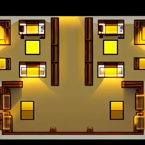 Prompt: rpg maker style bedroom, warm yellow lighting