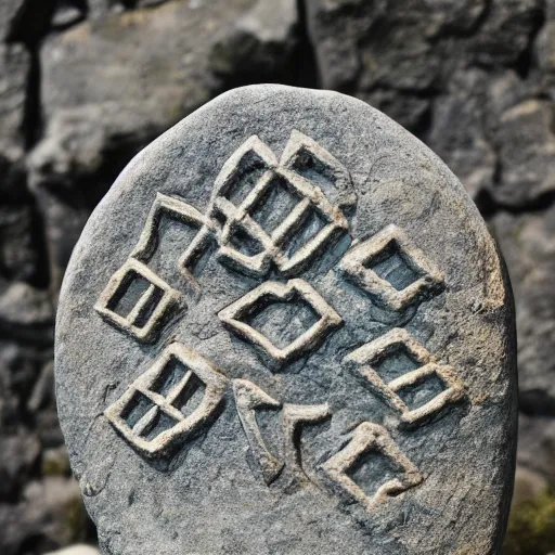 Image similar to ancient nord, photo of stone carved with intricate runes