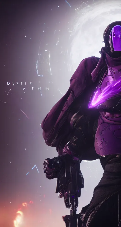 Prompt: Destiny 2 warlock portrait, head to toe, cinematic, vfx, particle lighting, purple void particles, space wizard, unreal engine 5, trending on artstation