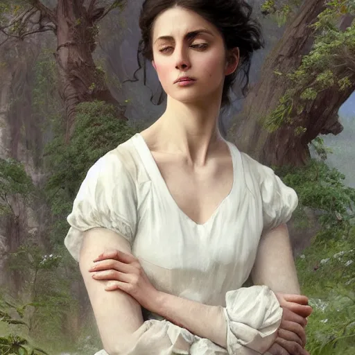 Prompt: epic portrait a beautiful woman wearing a white blouse and short sleeves, digital painting, artstation, concept art, soft light, hdri, smooth, sharp focus, illustration, fantasy, intricate, elegant, highly detailed, D&D, matte painting, in the style of Greg Rutkowski and Alphonse Mucha and artemisia, 8k, highly detailed, jurgens, rutkowski, bouguereau, pastoral, rustic, georgic, detailed concept art, illustration, colorful pastel, painting, detail, ultra detailed, digital art, octane render, 4K,