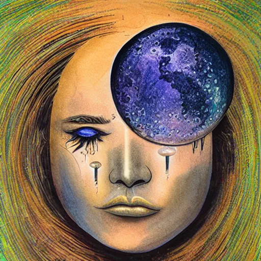 Prompt: surreal tears from the moon, art by jeff lyons and sandra pelser