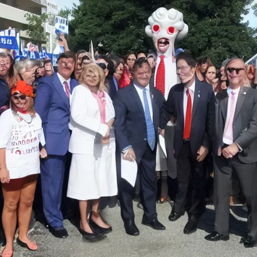 Image similar to a politician photo op with a tentacle monster