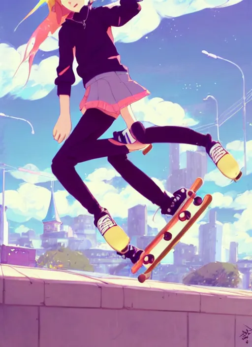 Premium AI Image  cute anime girl skateboarding at street