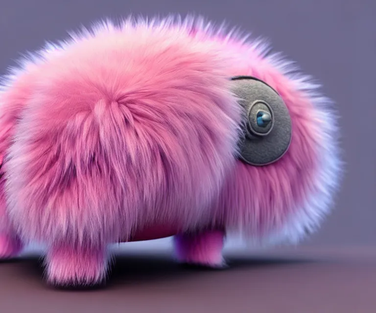 Image similar to high quality 3 d render hyperrealist very cute small tardiradiant, plush mascot, long spiky fluffy smooth hair, photo from the side, pink fluffy fur, vray, smooth background, artstation, ultra detailed