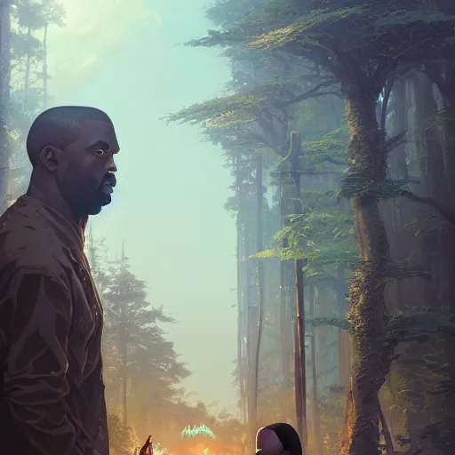 Image similar to highly detailed portrait kanye west holding glock gta v stephen bliss unreal engine fantasy art by greg rutkowski loish rhads ferdinand knab makoto shinkai lois van baarle ilya kuvshinov rossdraws tom bagshaw global illumination radiant light detailed intricate environment