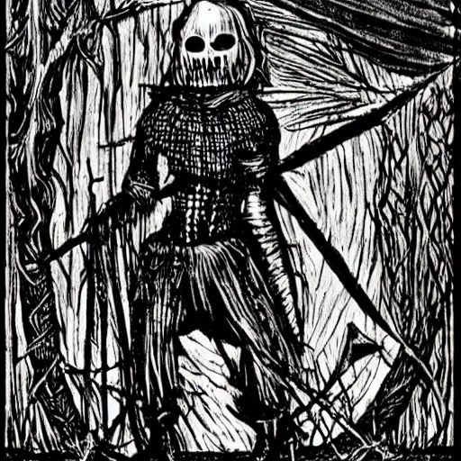 Prompt: medieval scarecrow in style of h r giger