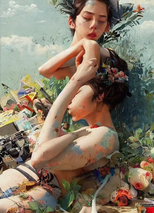 Prompt: scene of a beautiful relaxing summer, by Kenne Gregoire, James Jean, Tran Nguyen, WLOP, Jakub Rebelka. trending on Artstation, 8k, masterpiece, chill summer, graffiti paint, fine detail, full of color, intricate detail, golden ratio illustration