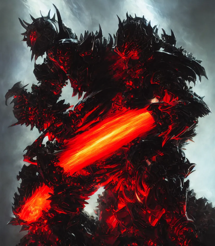 Image similar to a hellish knight paladin, black armor, bright flames, flowing backlit hair, beautifully designed character, award winning collaborative painting by geg ruthowski, alphonse murac, craig mullins, ruan jia, wlop, yoji shinkawa, collaborative artwork, exquisitely high quality and detailed