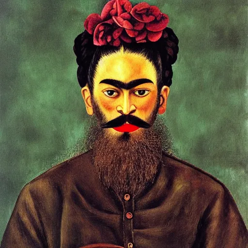 Image similar to a portrait of a bearded man by frida kahlo