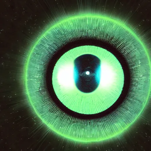 Image similar to photo of a detailed intricate floating eye hologram