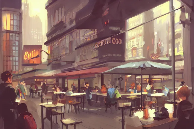 Prompt: new york coffee shop, by loish trending on artstation deviantart