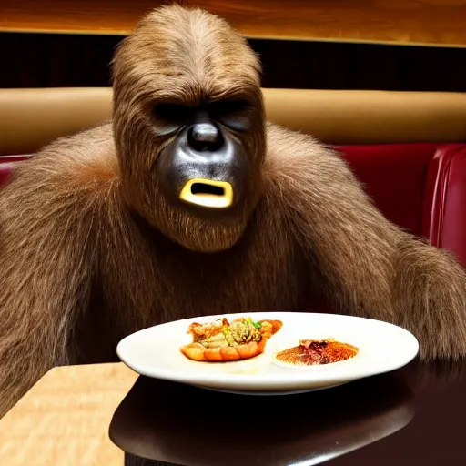 Image similar to photo of bigfoot having dinner in a restaurant