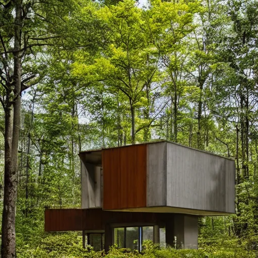 Image similar to a building in the middle of a forest, architecture