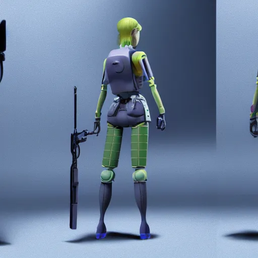 Image similar to a 3 d concept art of a armed sci - if girl full body by pixar studio, octane render, 8 k.