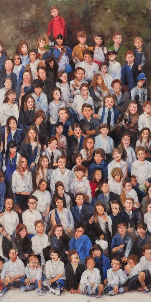 Image similar to oil painting scene from photographer takes group school photo by kim jung gi
