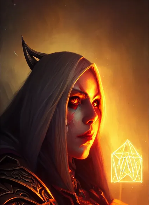 Prompt: portrait of sylvanas windrunner, evil, geometric runes, souls of the dead glowing, intricate, elegant, glowing lights, highly detailed, digital painting, artstation, concept art, smooth, sharp focus, illustration, art by wlop, mars ravelo and greg rutkowski