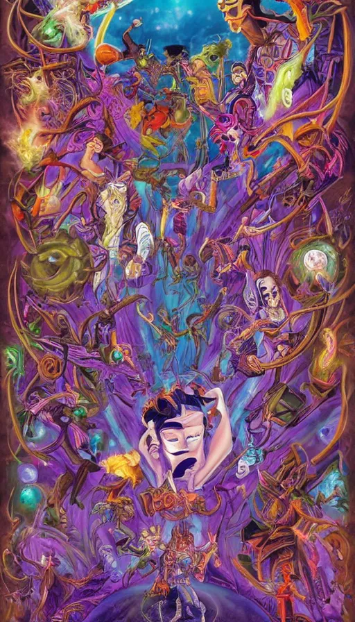 Image similar to psytrance artwork, by don bluth