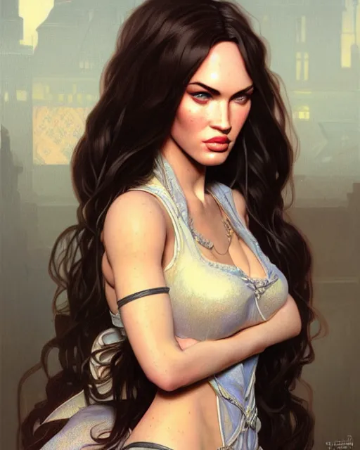 Image similar to portrait of megan fox as a dollhouse doll, miniatures, intricate, headshot, highly detailed, digital painting, artstation, concept art, sharp focus, cinematic lighting, illustration, art by artgerm and greg rutkowski, alphonse mucha, cgsociety