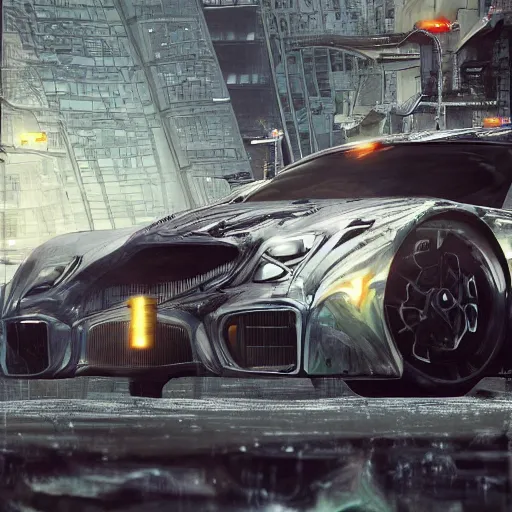 Image similar to car : motherboard forms designed by zaha hadid, a bit of graffiti forms sci-fi futuristic ultra realistic photography, keyshot render, octane render, unreal engine 5 render, high oiled liquid glossy specularity reflections, ultra detailed, golden hour, dramatic lighting 4k, 8k, 16k in the style ofblade runner 2049 Cyberpunk 2077 ghost in the shell thor 2 marvel film : tilt shift: sharp focus