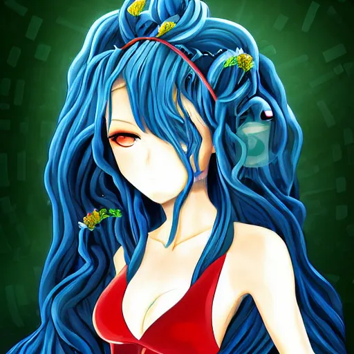 Image similar to anime, digital art, medusa, beautiful girl in Sam Yang style